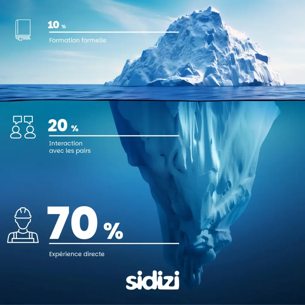 infographie iceberg sur le mode de transmission des connaissances Nau sein des entreprises